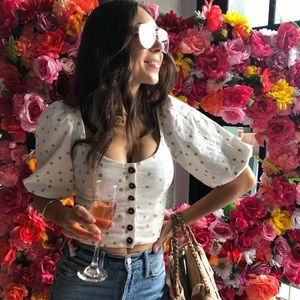 Stunning LPA Polka Dot Button Up Top in Tan & White XS 🤍 brand new with tags 🌼